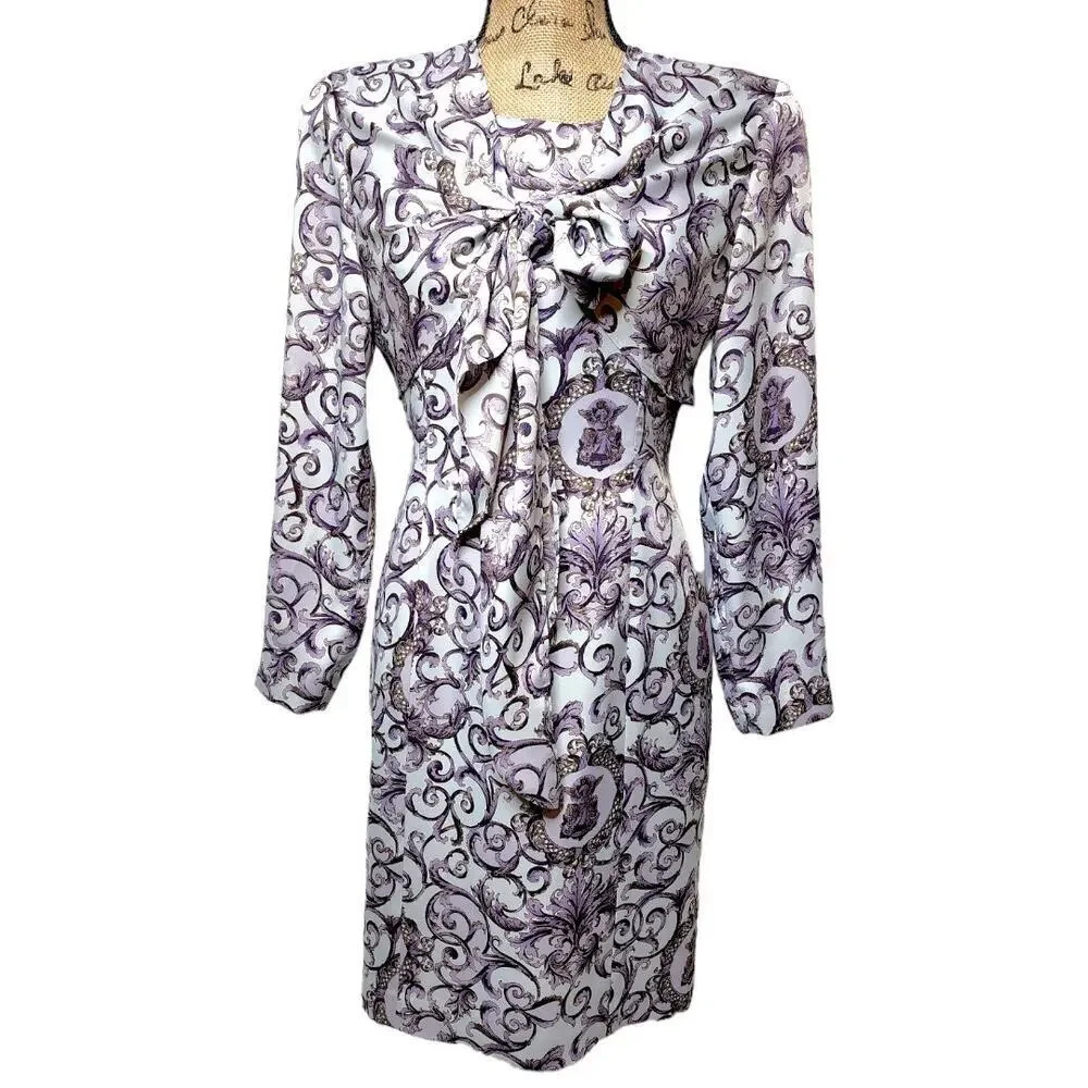 MARRY ME Vintage Women's Regal Shawl Satin Pencil Dress Size Medium Purple